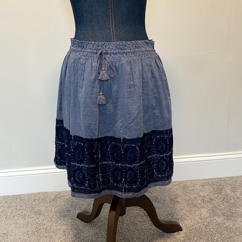 J Crew Zafrina Embroidered Chambray Skirt size small